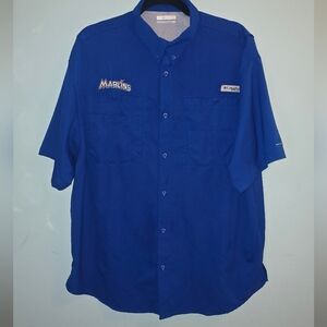 Miami Marlins MLB Columbia Men's Royal Blue Omnishade Button Down